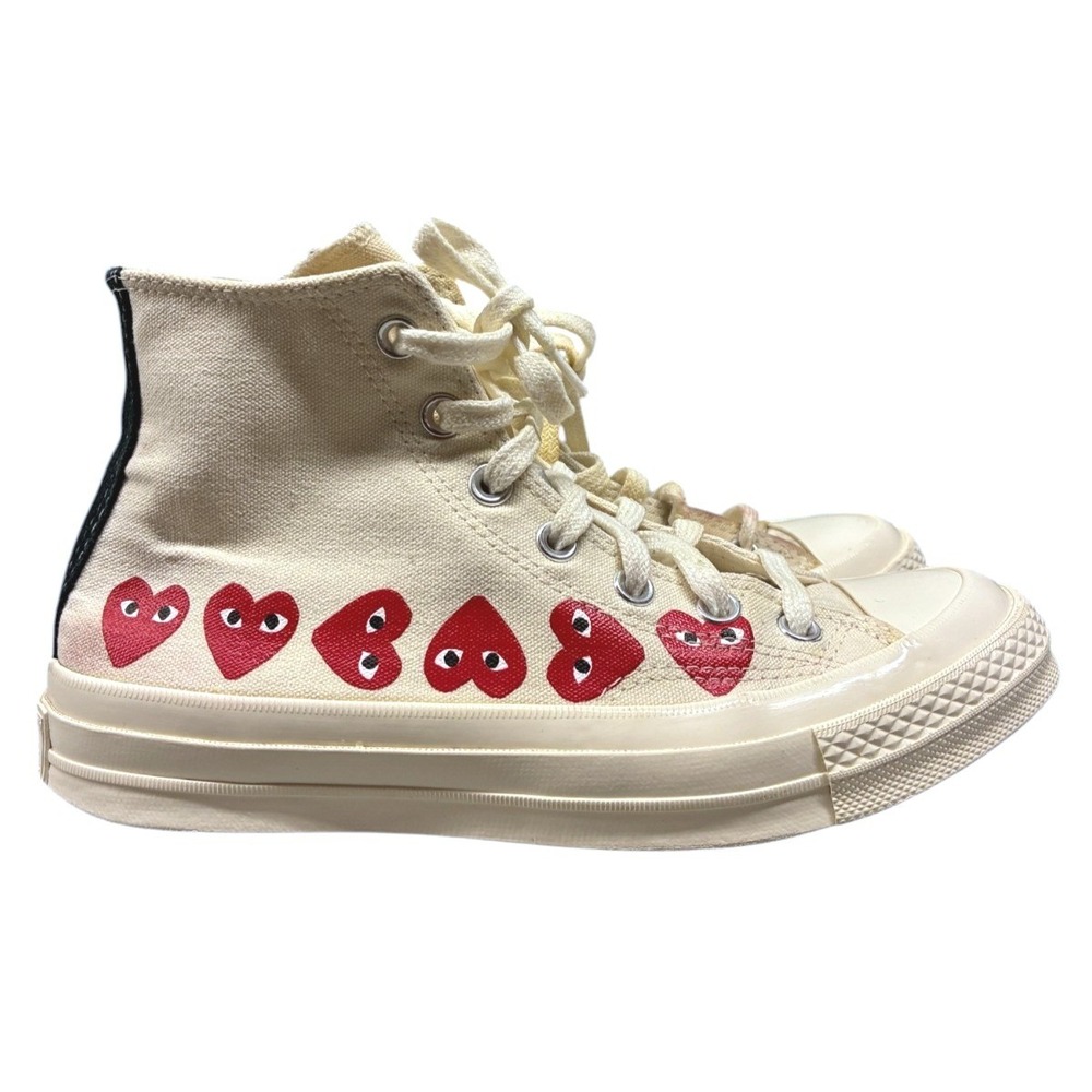 Comme des Garcons PLAY Converse Chuck 70 High Top Sneakers Womens 8 Cream Heart